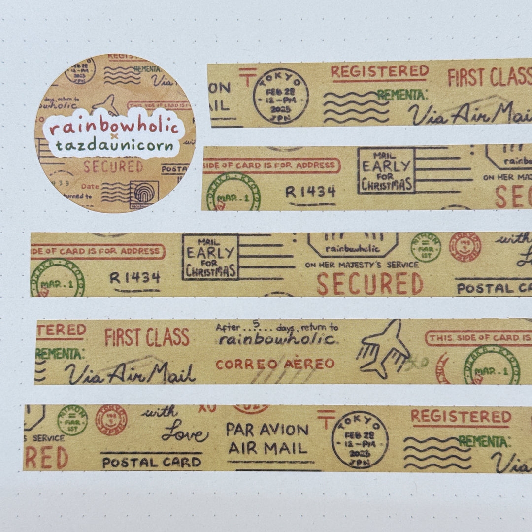 (MT131) Original Rainbowholic x Tazdaunicorn Airmail Stamps Washi Tape