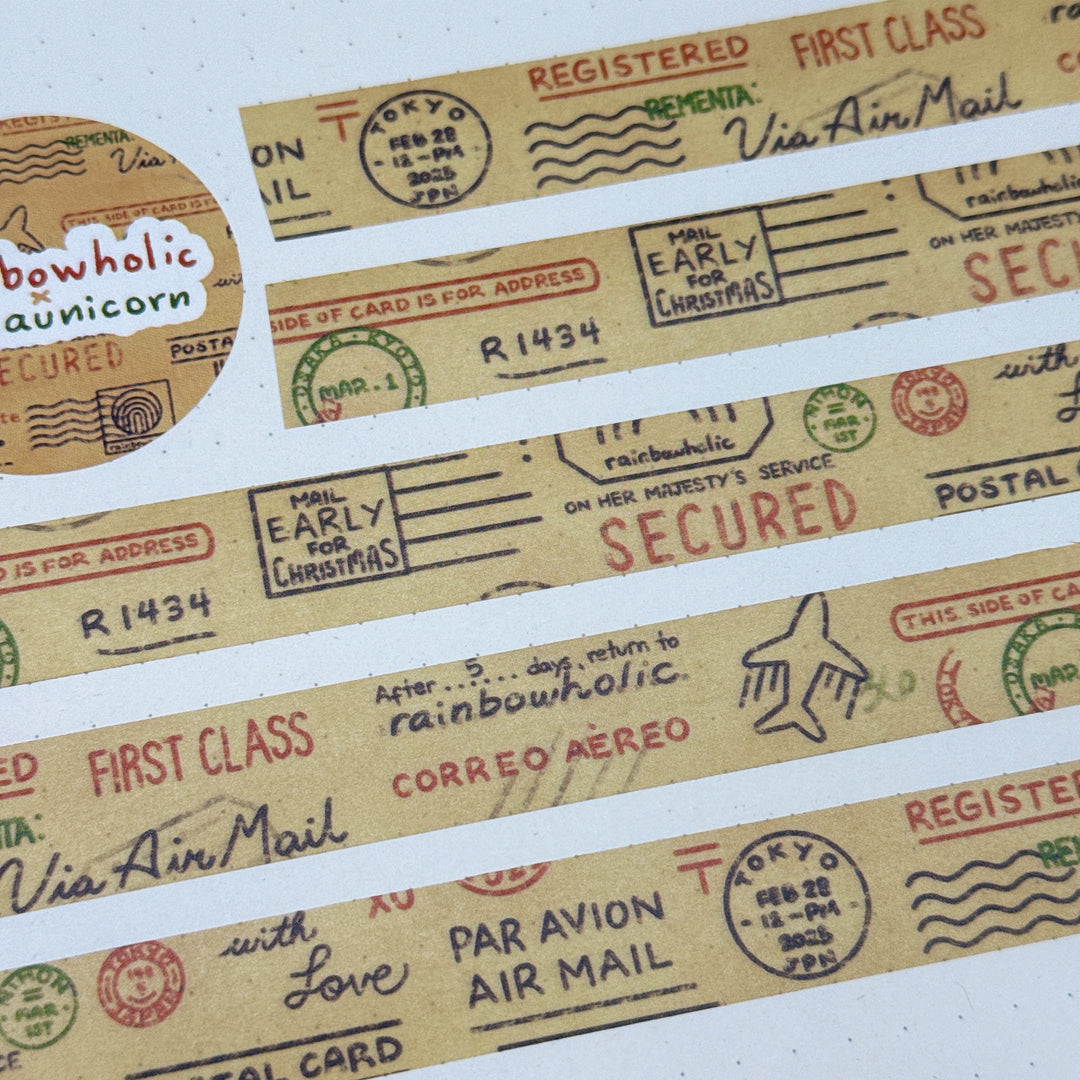 (MT131) Original Rainbowholic x Tazdaunicorn Airmail Stamps Washi Tape