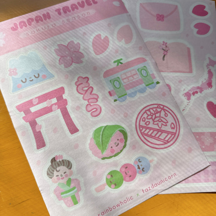 Rainbowholic x Tazdaunicorn Japan Travel Sakura Season A5 Sticker Sheet Set