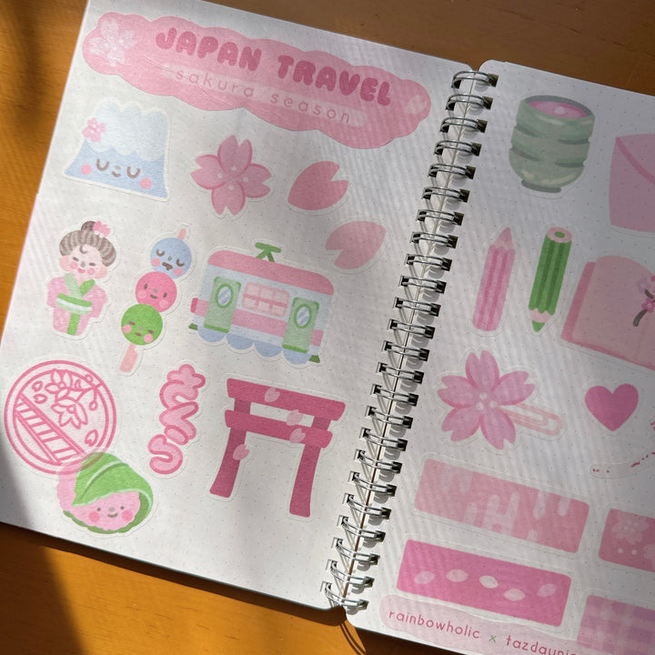 Rainbowholic x Tazdaunicorn Japan Travel Sakura Season A5 Sticker Sheet Set