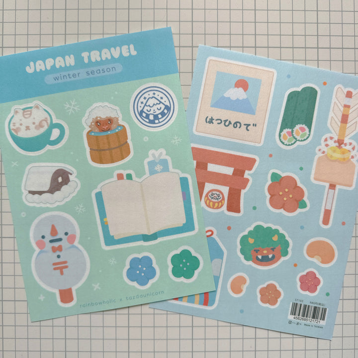 (ST103) Rainbowholic x Tazdaunicorn Japan Travel Winter Season A5 Sticker Sheet Set