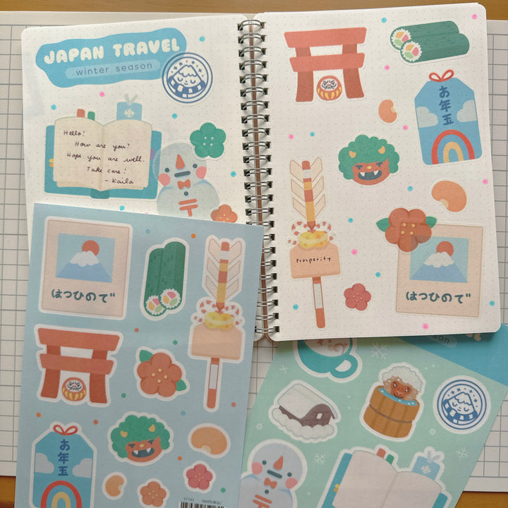 (ST103) Rainbowholic x Tazdaunicorn Japan Travel Winter Season A5 Sticker Sheet Set