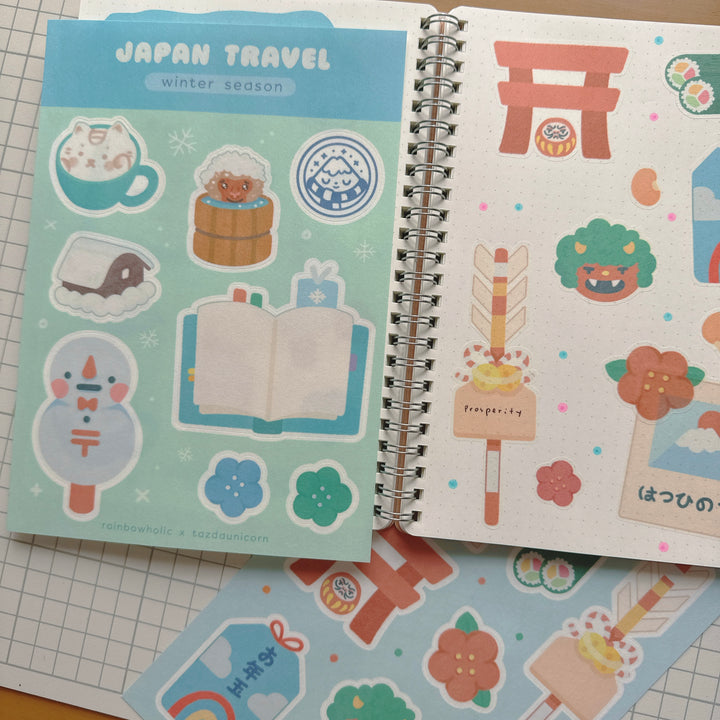 (ST103) Rainbowholic x Tazdaunicorn Japan Travel Winter Season A5 Sticker Sheet Set