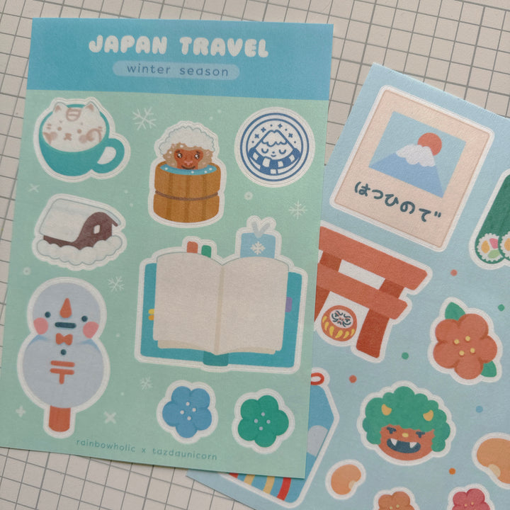 (ST103) Rainbowholic x Tazdaunicorn Japan Travel Winter Season A5 Sticker Sheet Set