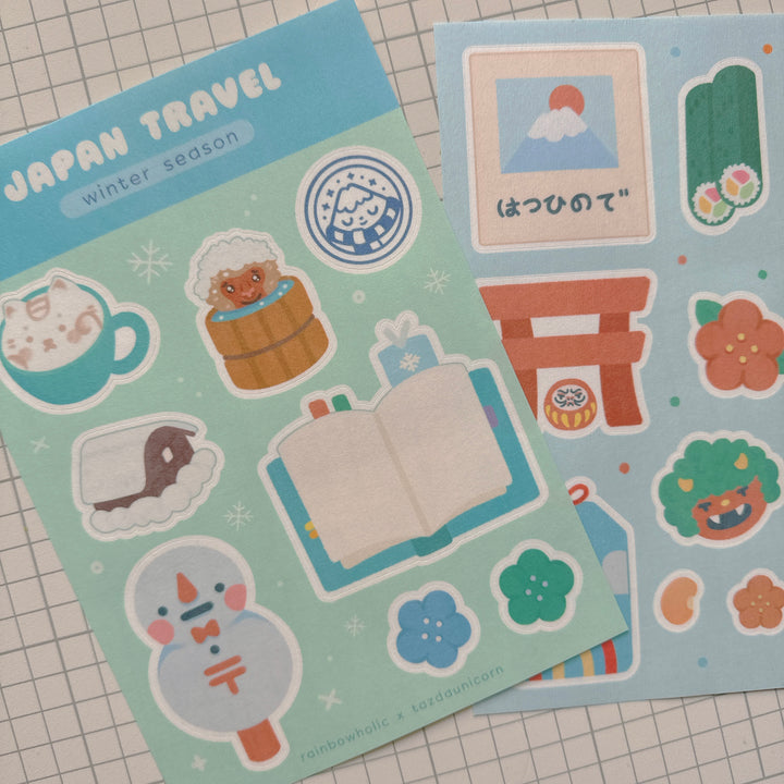 (ST103) Rainbowholic x Tazdaunicorn Japan Travel Winter Season A5 Sticker Sheet Set