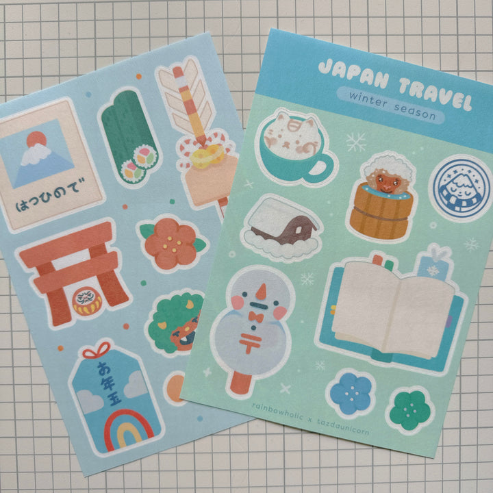 (ST103) Rainbowholic x Tazdaunicorn Japan Travel Winter Season A5 Sticker Sheet Set