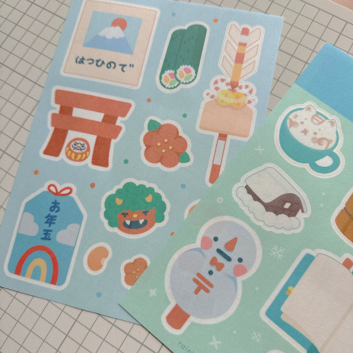 (ST103) Rainbowholic x Tazdaunicorn Japan Travel Winter Season A5 Sticker Sheet Set