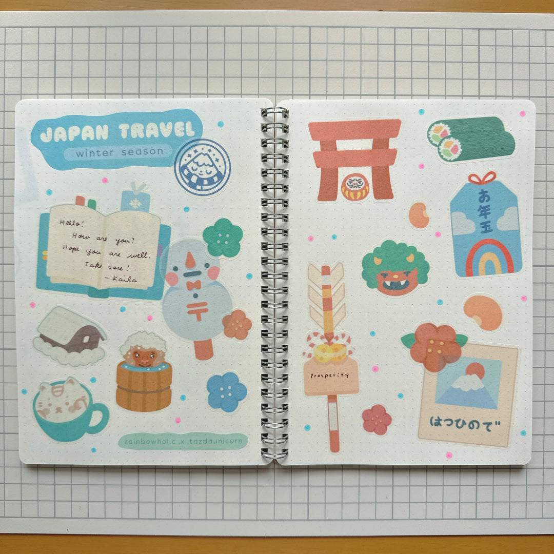 (ST103) Rainbowholic x Tazdaunicorn Japan Travel Winter Season A5 Sticker Sheet Set