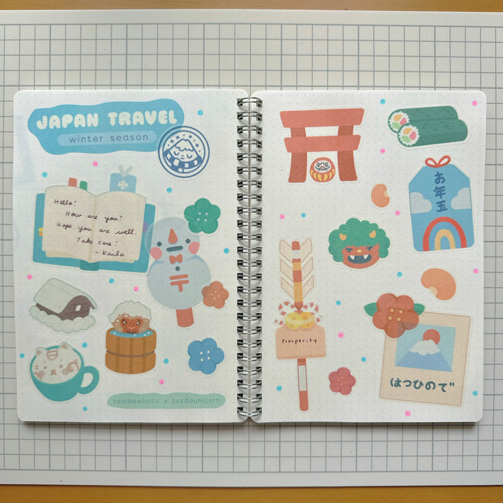 (ST103) Rainbowholic x Tazdaunicorn Japan Travel Winter Season A5 Sticker Sheet Set