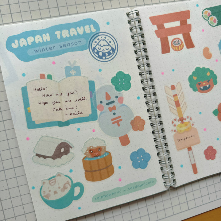 (ST103) Rainbowholic x Tazdaunicorn Japan Travel Winter Season A5 Sticker Sheet Set