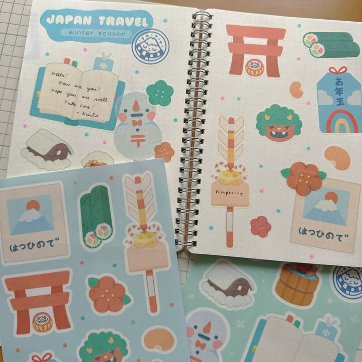 (ST103) Rainbowholic x Tazdaunicorn Japan Travel Winter Season A5 Sticker Sheet Set