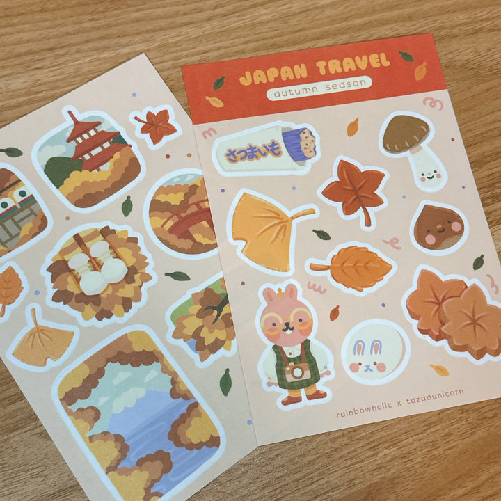 (ST100) Rainbowholic x Tazdaunicorn Japan Travel Autumn Season A5 Sticker Sheet Set