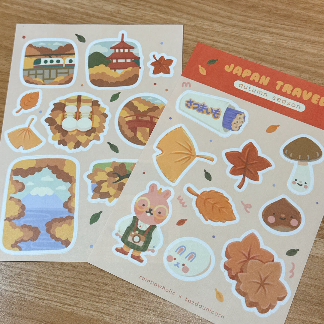 (ST100) Rainbowholic x Tazdaunicorn Japan Travel Autumn Season A5 Sticker Sheet Set