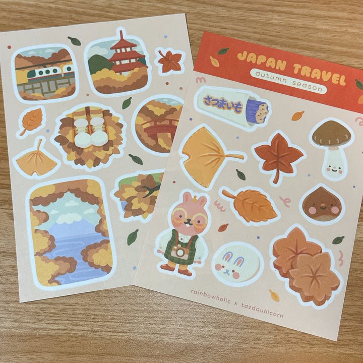 (ST100) Rainbowholic x Tazdaunicorn Japan Travel Autumn Season A5 Sticker Sheet Set