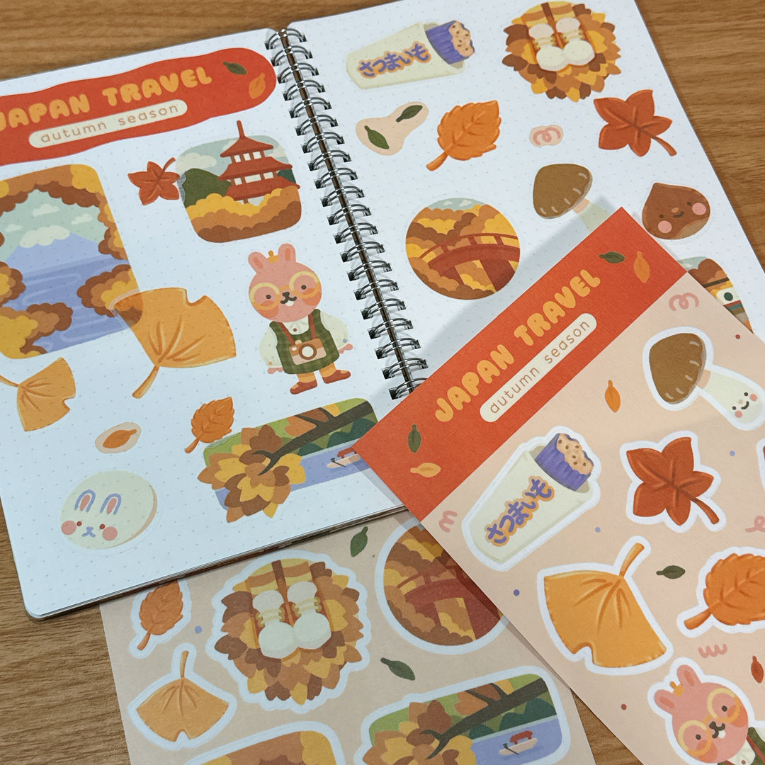 (ST100) Rainbowholic x Tazdaunicorn Japan Travel Autumn Season A5 Sticker Sheet Set