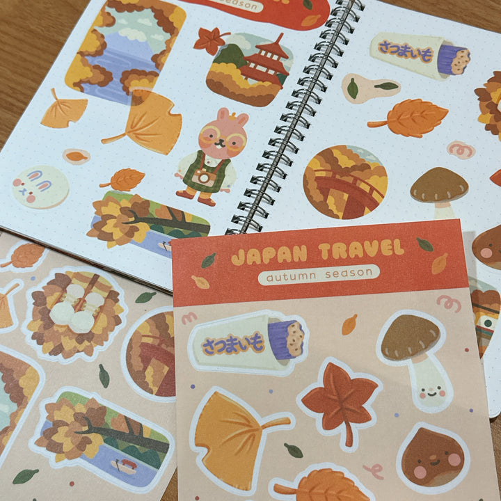 (ST100) Rainbowholic x Tazdaunicorn Japan Travel Autumn Season A5 Sticker Sheet Set