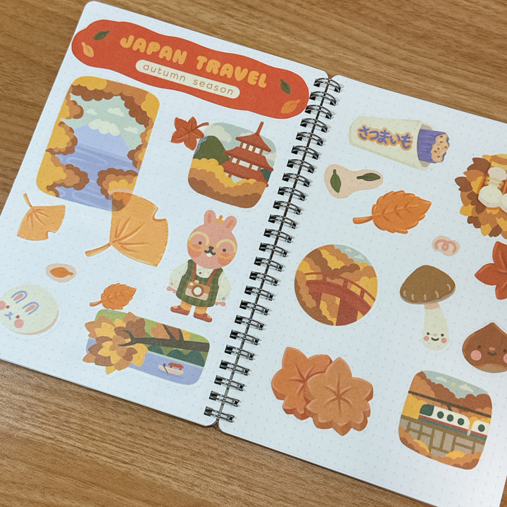 (ST100) Rainbowholic x Tazdaunicorn Japan Travel Autumn Season A5 Sticker Sheet Set