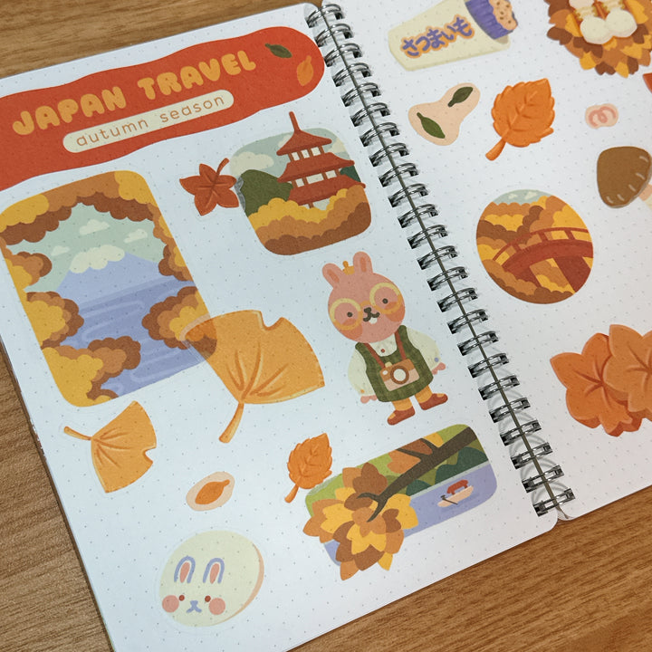 (ST100) Rainbowholic x Tazdaunicorn Japan Travel Autumn Season A5 Sticker Sheet Set