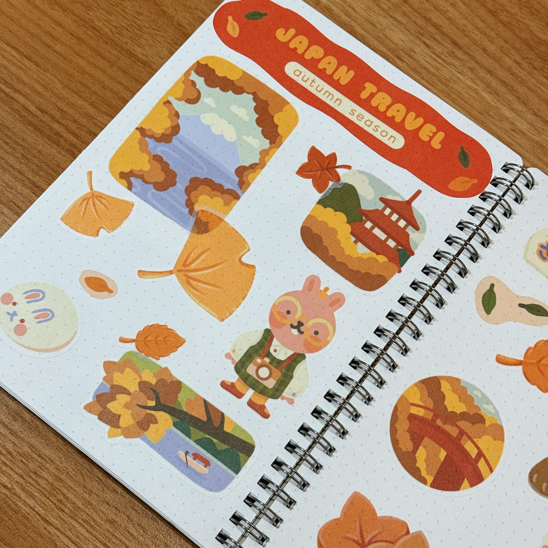 (ST100) Rainbowholic x Tazdaunicorn Japan Travel Autumn Season A5 Sticker Sheet Set