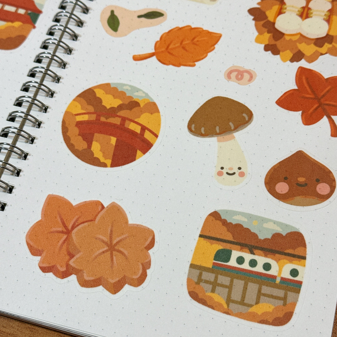 (ST100) Rainbowholic x Tazdaunicorn Japan Travel Autumn Season A5 Sticker Sheet Set