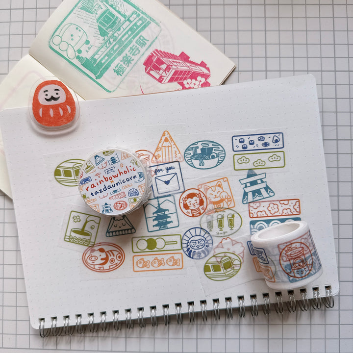 (MT112) Original Rainbowholic x Tazdaunicorn Rainbowholic Japan Stamp 3CM Easy Cut Washi Tape