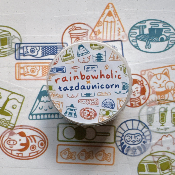 (MT112) Original Rainbowholic x Tazdaunicorn Rainbowholic Japan Stamp 3CM Easy Cut Washi Tape