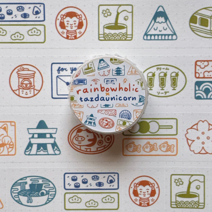 (MT112) Original Rainbowholic x Tazdaunicorn Rainbowholic Japan Stamp 3CM Easy Cut Washi Tape