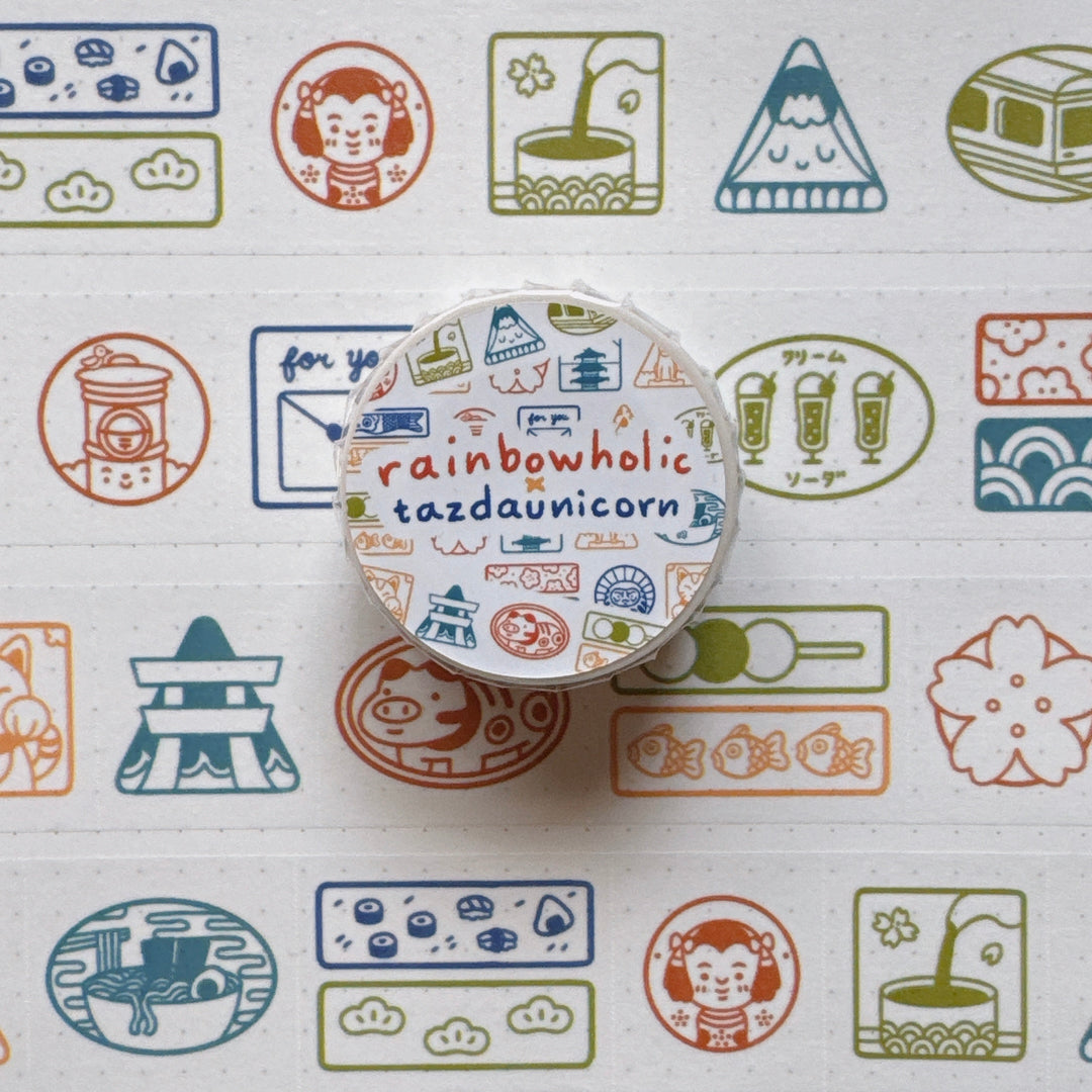 (MT112) Original Rainbowholic x Tazdaunicorn Rainbowholic Japan Stamp 3CM Easy Cut Washi Tape