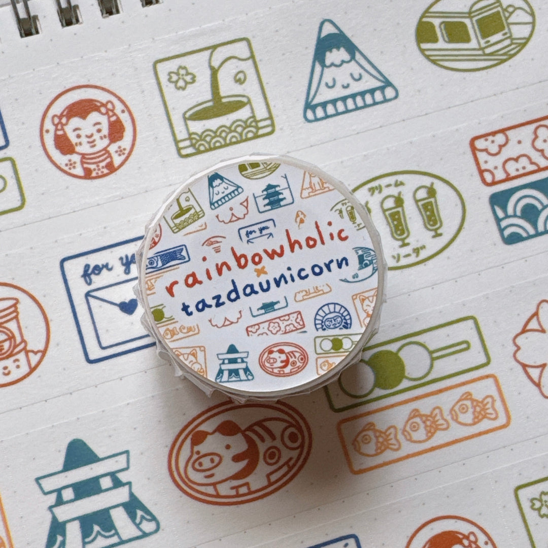 (MT112) Original Rainbowholic x Tazdaunicorn Rainbowholic Japan Stamp 3CM Easy Cut Washi Tape