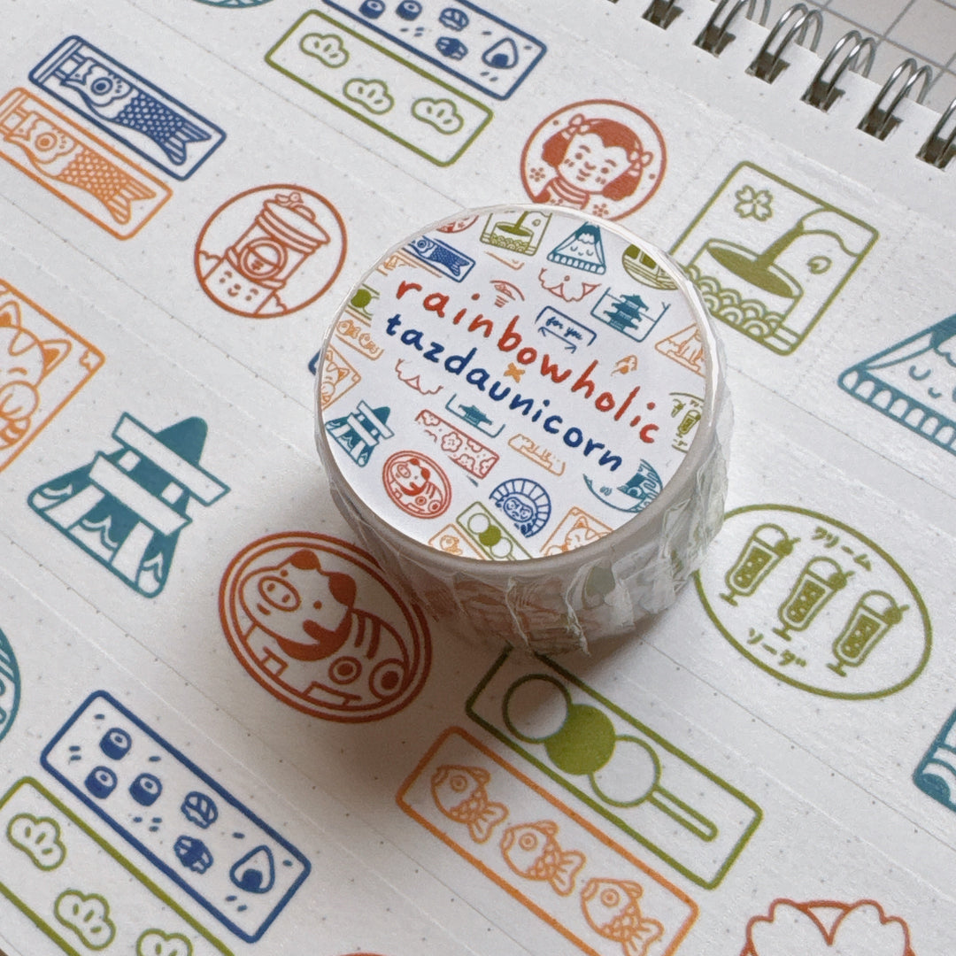 (MT112) Original Rainbowholic x Tazdaunicorn Rainbowholic Japan Stamp 3CM Easy Cut Washi Tape