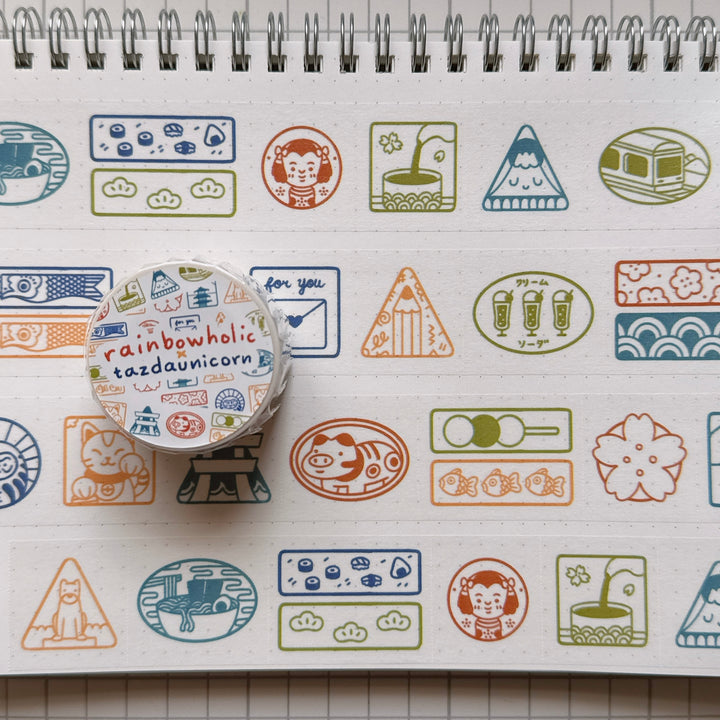 (MT112) Original Rainbowholic x Tazdaunicorn Rainbowholic Japan Stamp 3CM Easy Cut Washi Tape