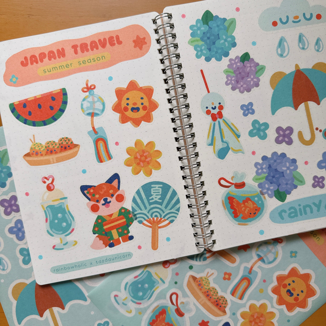 (ST086) Rainbowholic x Tazdaunicorn Japan Travel Summer Season A5 Sticker Sheet Set