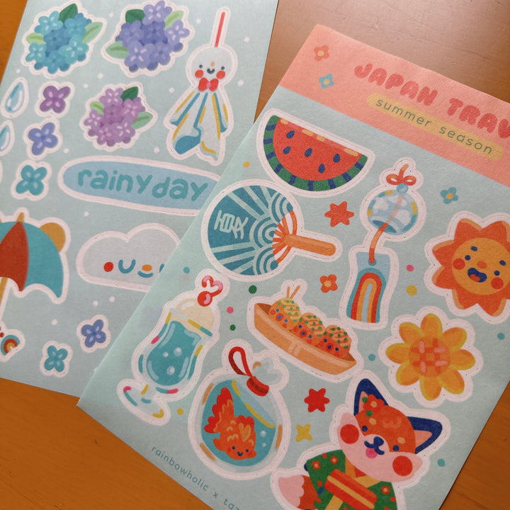 (ST086) Rainbowholic x Tazdaunicorn Japan Travel Summer Season A5 Sticker Sheet Set