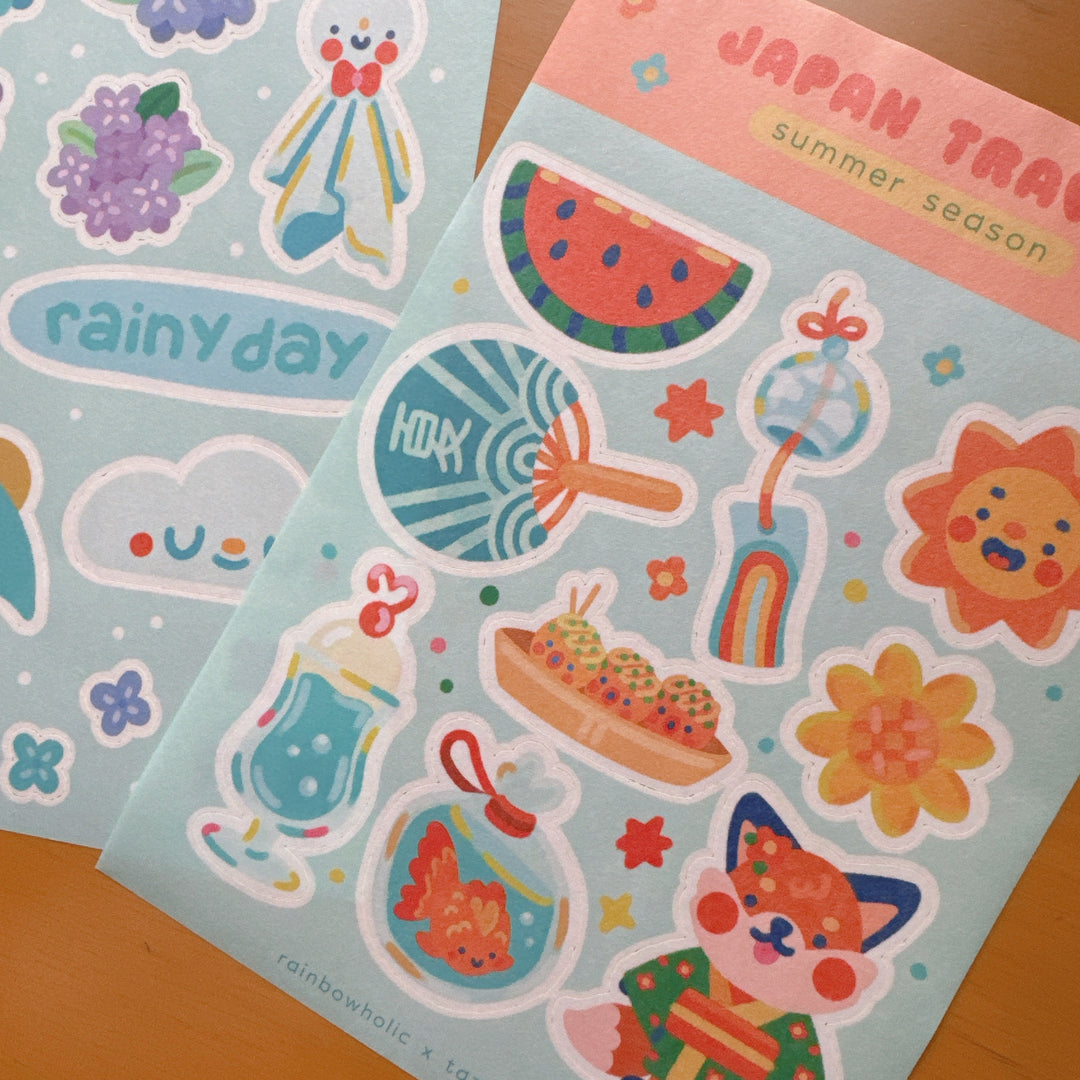 (ST086) Rainbowholic x Tazdaunicorn Japan Travel Summer Season A5 Sticker Sheet Set