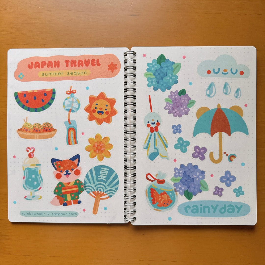 (ST086) Rainbowholic x Tazdaunicorn Japan Travel Summer Season A5 Sticker Sheet Set