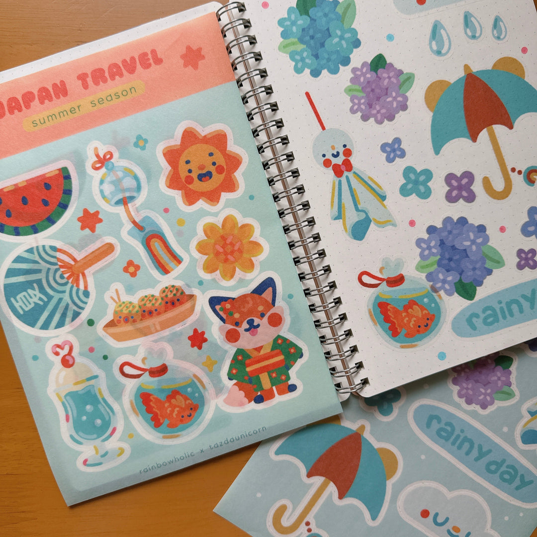 (ST086) Rainbowholic x Tazdaunicorn Japan Travel Summer Season A5 Sticker Sheet Set