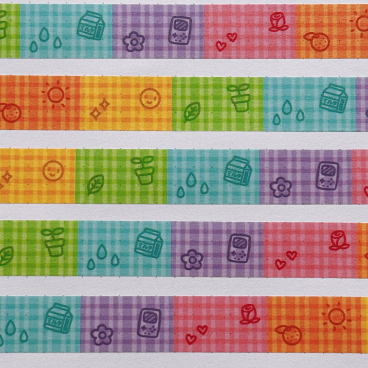 (MT130) Original Rainbowholic x Tazdaunicorn Gingham Doodles Washi Tape