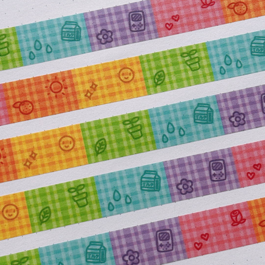 (MT130) Original Rainbowholic x Tazdaunicorn Gingham Doodles Washi Tape