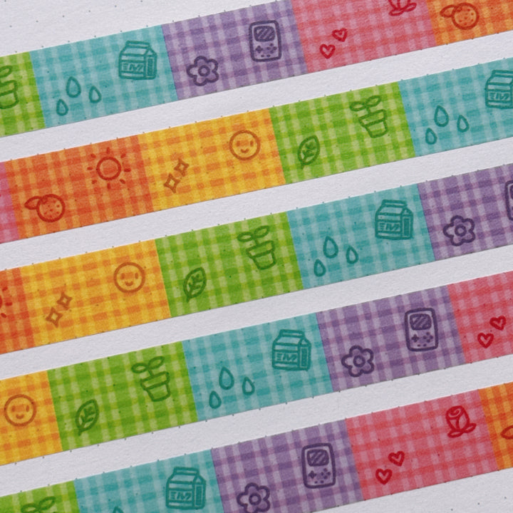 (MT130) Original Rainbowholic x Tazdaunicorn Gingham Doodles Washi Tape