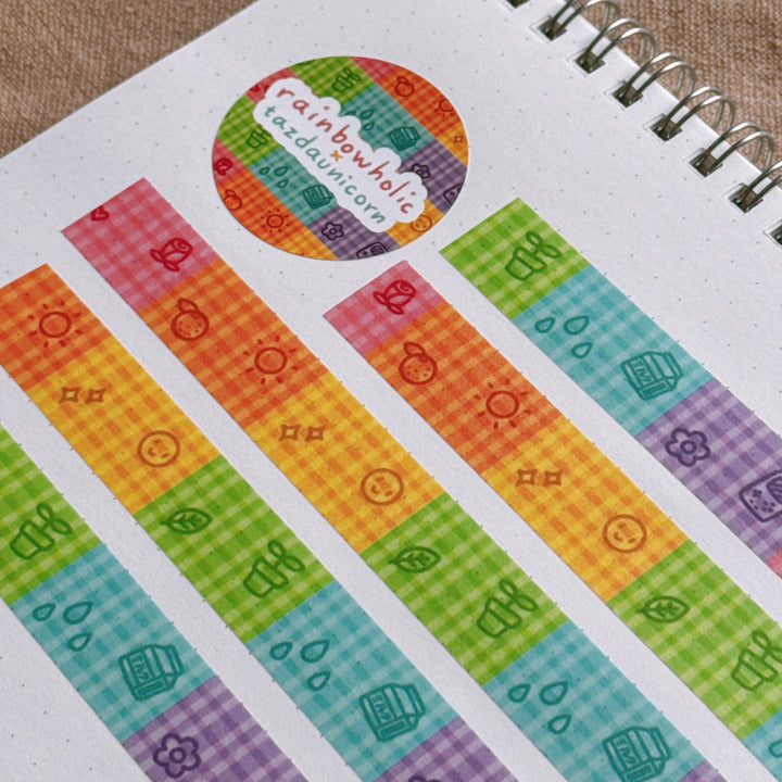 (MT130) Original Rainbowholic x Tazdaunicorn Gingham Doodles Washi Tape
