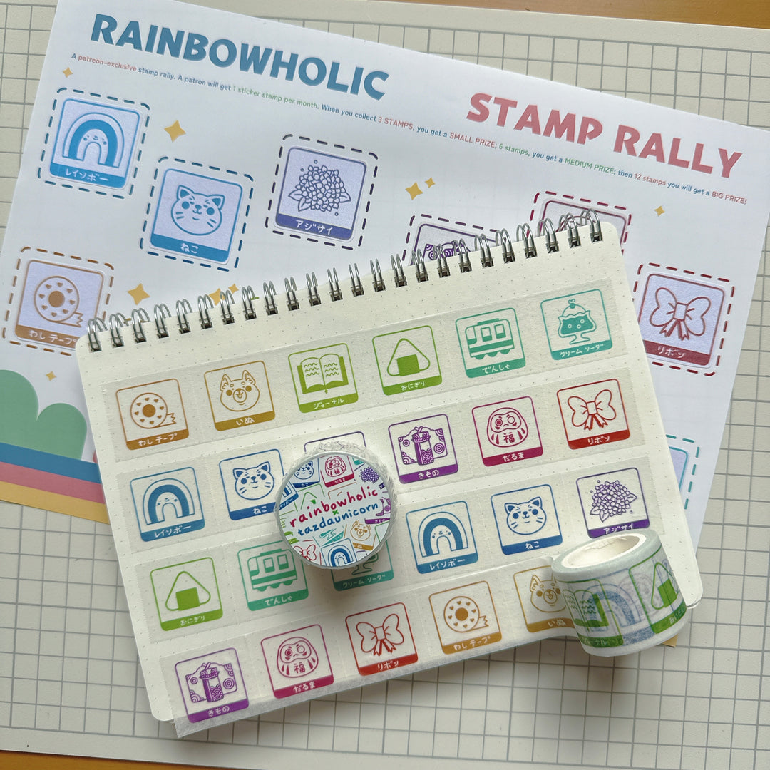 (MT116) Original Rainbowholic x Tazdaunicorn Rainbowholic Stamp Rally S1 3CM Easy Cut Washi Tape