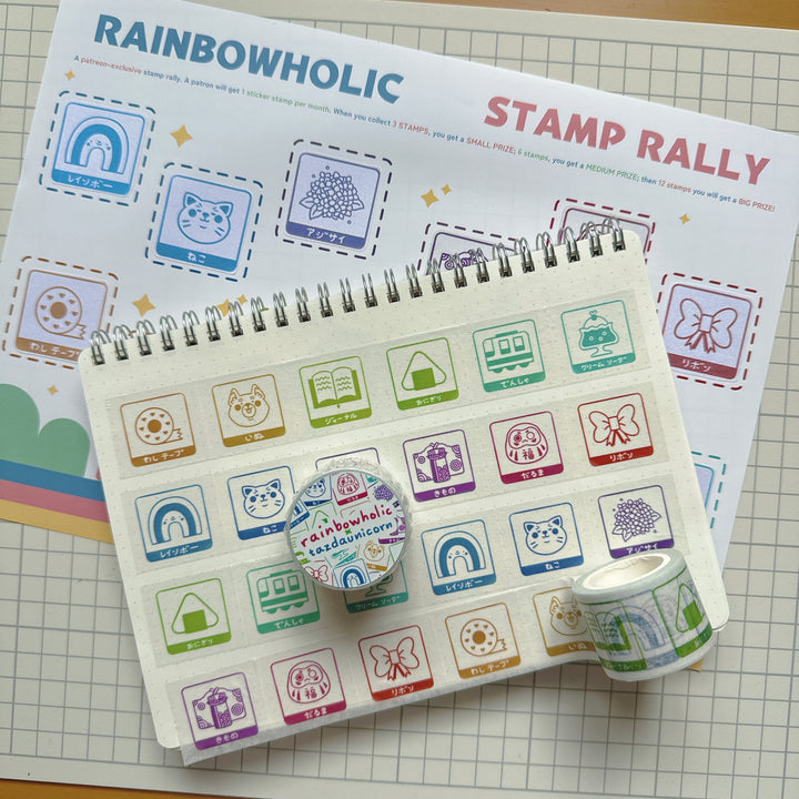 (MT116) Original Rainbowholic x Tazdaunicorn Rainbowholic Stamp Rally S1 3CM Easy Cut Washi Tape