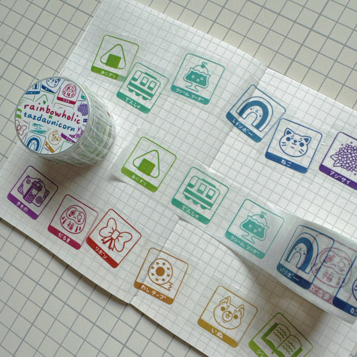 (MT116) Original Rainbowholic x Tazdaunicorn Rainbowholic Stamp Rally S1 3CM Easy Cut Washi Tape