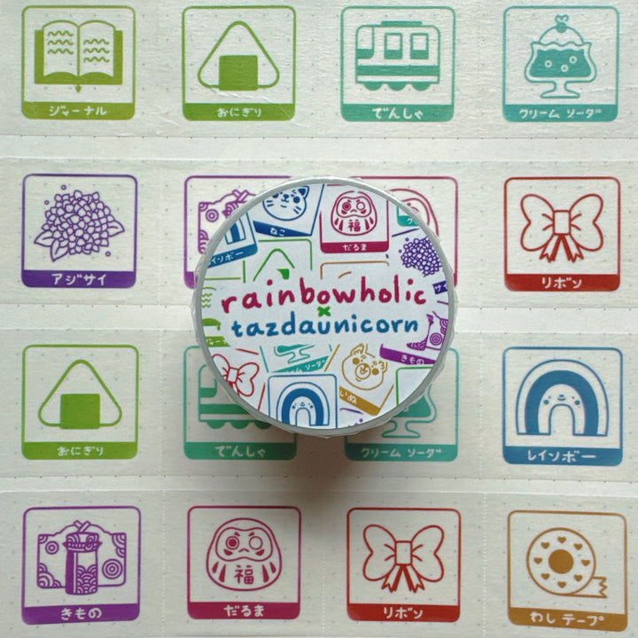 (MT116) Original Rainbowholic x Tazdaunicorn Rainbowholic Stamp Rally S1 3CM Easy Cut Washi Tape