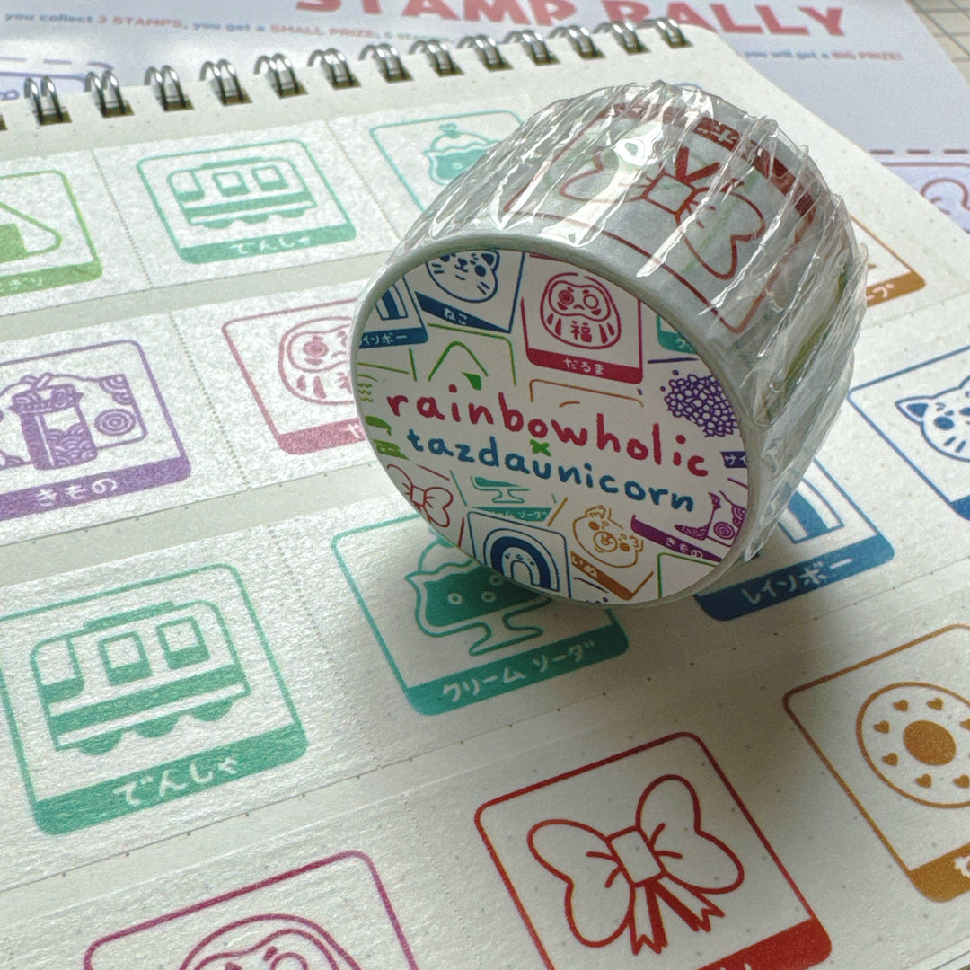 (MT116) Original Rainbowholic x Tazdaunicorn Rainbowholic Stamp Rally S1 3CM Easy Cut Washi Tape