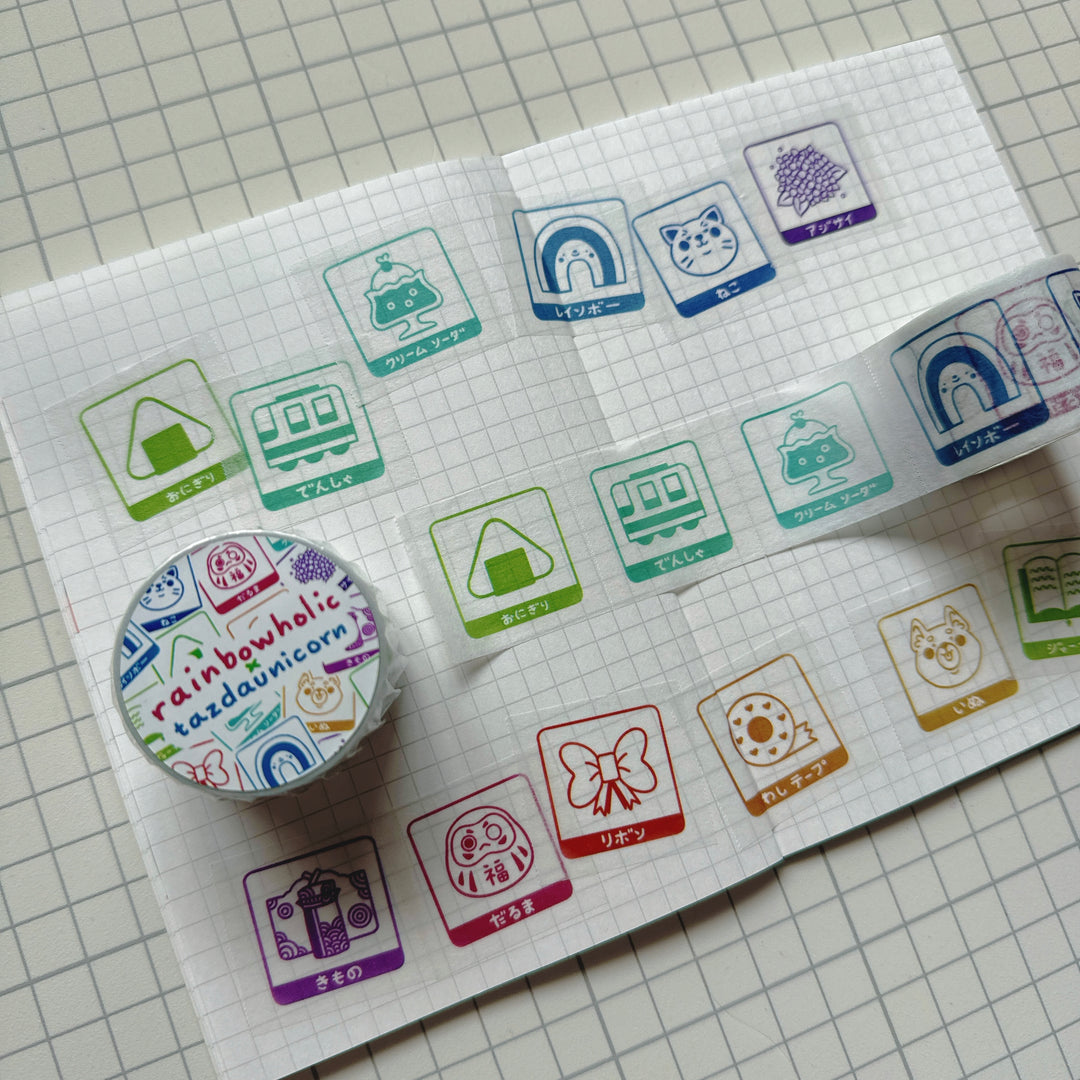 (MT116) Original Rainbowholic x Tazdaunicorn Rainbowholic Stamp Rally S1 3CM Easy Cut Washi Tape