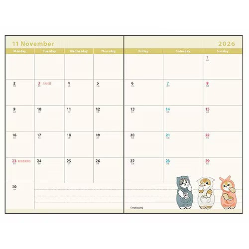 [Pre-order] mofusand Schedule Book 2026 / Chiffon Cake B7 (2 Colors)