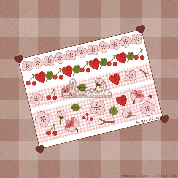 Whimsicute Sakura and Hearts Sticker Sheet - Matte