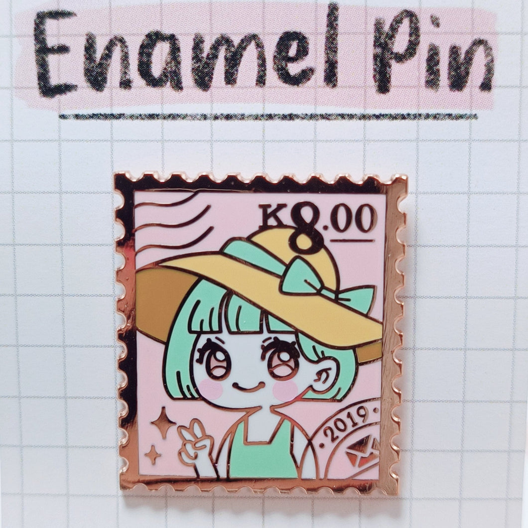 katepaints stamp-style pink enamel pin