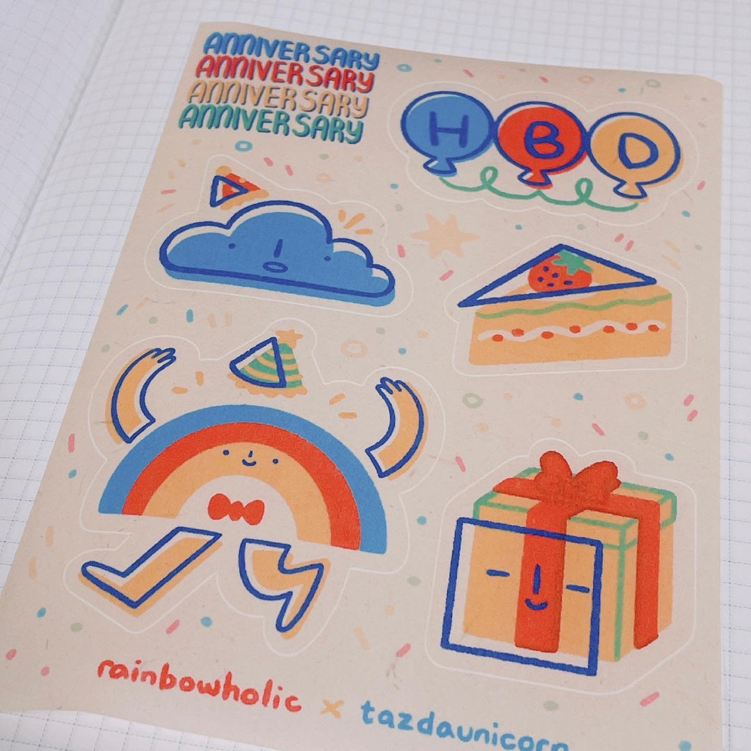(ST024) [LIMITED] Rainbowholic Patreon 3rd Year Anniversary (Birthday) Washi Sticker Sheet (A6 Size)